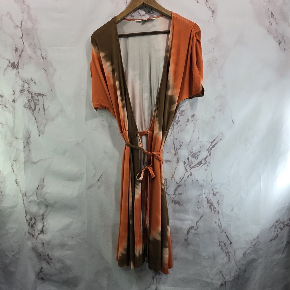 Diane Von Furstenberg Dress Womens Small 4 Orange Brown Wrap Tie Dye Boho Knee